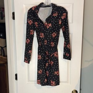 Allegra K Black Dress with Floral and Polka Dot Pattern
